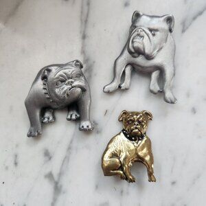 Vintage Bulldog Dog Brooch Pin Lot – Set of 3 (Gold & Pewter)